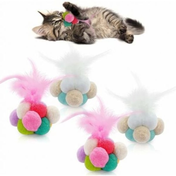 4 stycken färgglada kattbollar med klocka, färgglada plysch studsbollar katt plysch boll leksaker kattboll färgglada kattbollar för katter kattunge träning lek