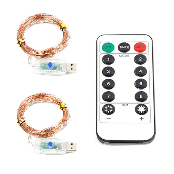 2-pack 16,4' 50 LED Fairy Lights med fjärrkontroll batteri Pow multicolor