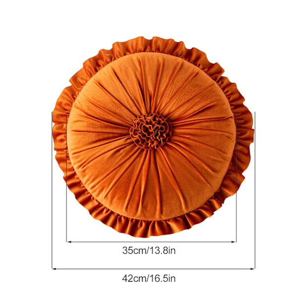 Pyöreä rypytetty tyyny, Pumkin laskostettu samettityyny 3D kukkakuvioinen koristetyyny lattialle sohvalle makuuhuoneeseen toimistoon autoon