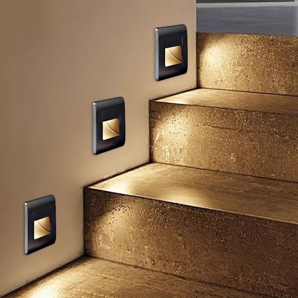 3 stk trinnlys 1,5W 3000K varmt hvitt mykt lys innebygd trappetrinlampe for nattbord korridor trapp