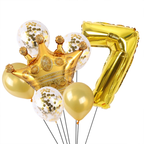 Bursdagsdekorasjoner - Gullnummerballong og kroneballong,