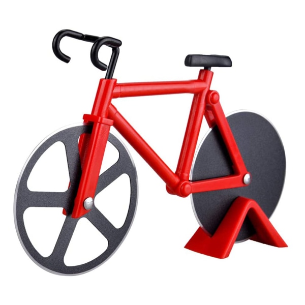 Ny pizzakniv - skär upp pizzahjul på cykel, ultraskarpt blad Röd