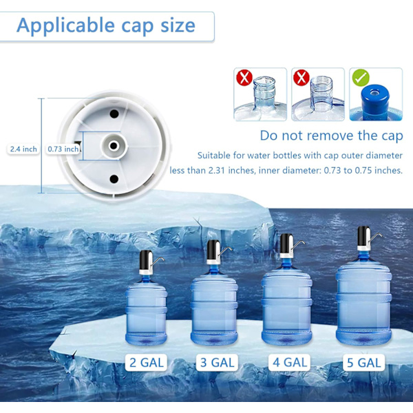Vatten Dispenser Elektrisk Bärbar USB Laddning 5 Gallon Flaskor Vattenpump för Hemma Kontor Kök Camping (Svart)