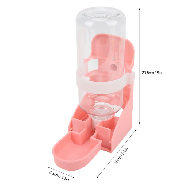 Liten hengevannsdispenser for kjæledyr 500 ml / 17 oz Automatisk vannflaske for kanin, chinchilla, marsvin, pinnsvin, ilder, rosa