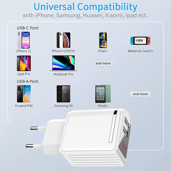 Dubbelport digital display laddare kreativ universell USB laddning