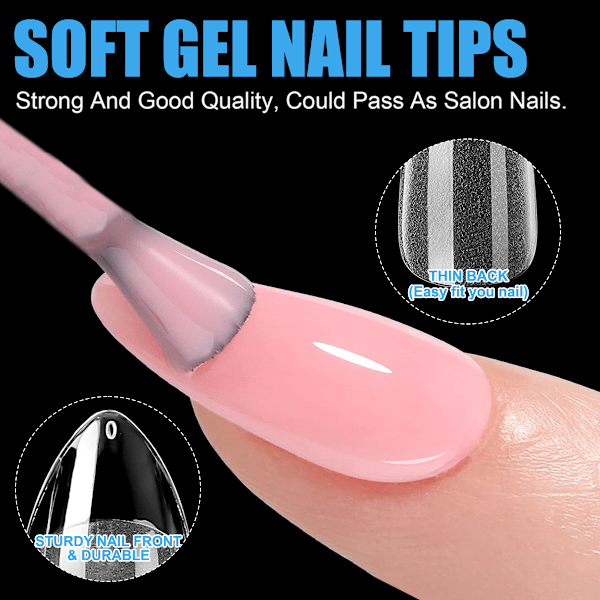 Mandelformade korta nagelspetsar, full cover nagelspetsar, förformade halvmatta spetsar naglar gelé nagelspetsar-360 stycken 10 storlekar, 4 stycken nagellim