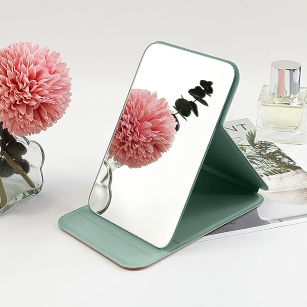 Håndholdt sammenfoldelig skrivebord lille spejl PU bærbart makeup spejl