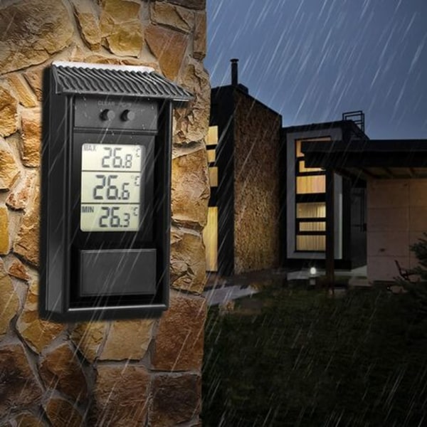 Termometer för växthus, digital termometer för växthus med min/max-funktion, vattentät, upplösning 0,1 °C, temperaturområde