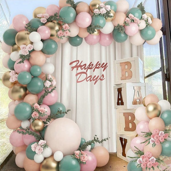 Salviegrønn ballongsett - Peach White and Gold Latex Balloons Arc