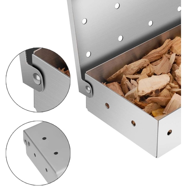 Smoker Box for Grill BBQ Wood Chips- Stor kapasitet Tykk Stainl