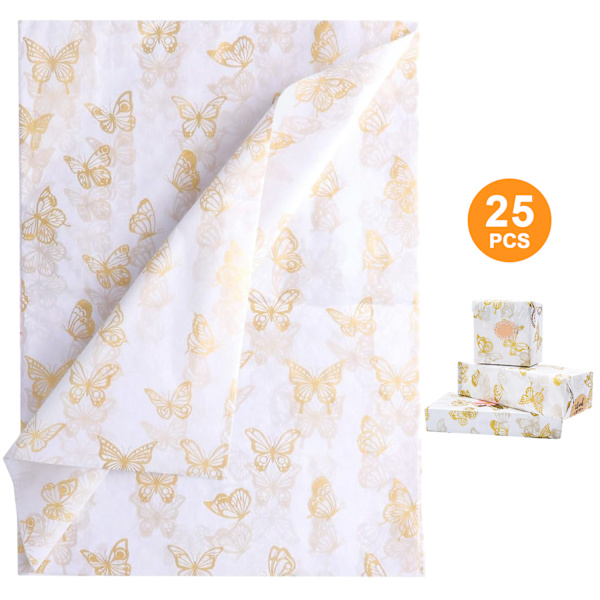25 st gyllene fjärilspapper, presentpapper i bulk, presentpapper för födelsedagar, fester och bröllop, shower DIY-hantverk