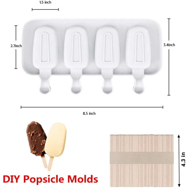Popsicle Molds Set med 2, Ice Pop Molds Silikon 4 Cavities Ice