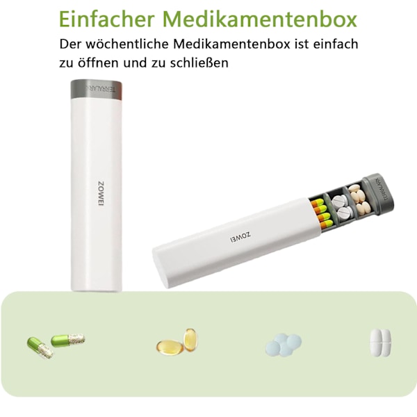 1-pack uppdaterad medicinlåda 7 dagar, tablettask 7 dagar, pillerask för resor, snygg pillerask 7 dagar för att skydda integriteten, ABS-struktur