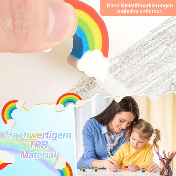Pakkauksessa 24 sateenkaari pyyhekumia, värikkäitä pyyhekumia, kawaii set, sarjakuva mini sateenkaari pyyhekumia kouluihin, toimistoihin, luonnoshuoneisiin, pojille ja tytöille,
