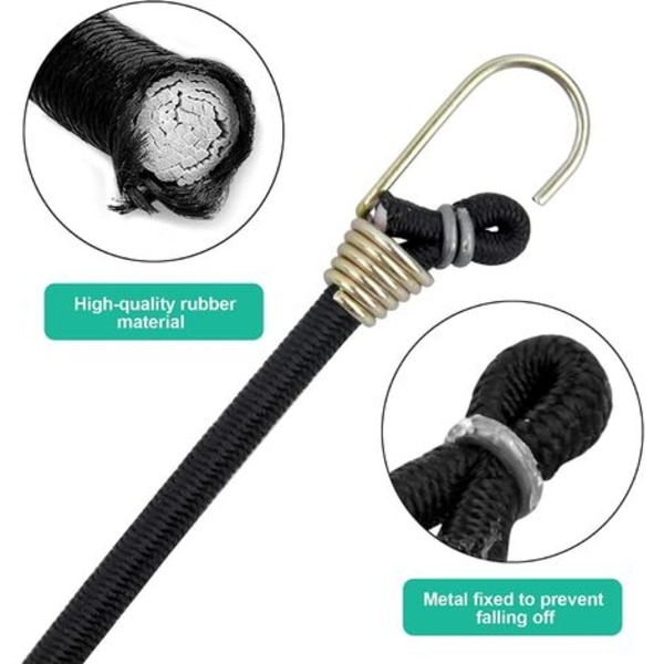 Bungee-snor med krog, 10 stk. 25 cm kraftige opbevaringsstropper,
