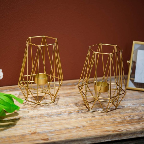 2-pack metall hexagonformad geometrisk design värmeljus votive