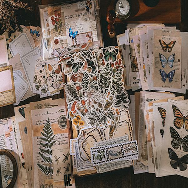 200 kpl Vintage Scrapbooking DIY -tarroja, Retro-koriste