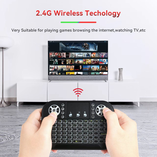 2,4 GHz Minitastatur Touchpad Mus, Mini Wireless Keyboard med Touchpad og multimedietaster for Android TV Box Smart TV HTPC PS3 Smart Phone Nettbrett
