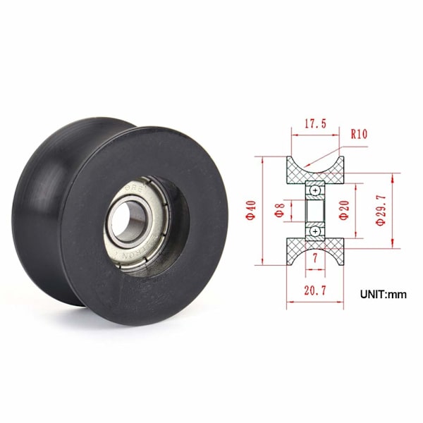 2 stk U-spor groove remskive nylon styrehjul rullelager U