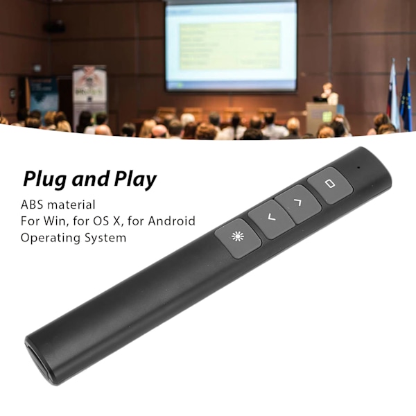 Presentasjonsklikker 2.4G RF-brikke ABS Silikonknapper Bærbar Plug and Play Trådløs Presentasjonsfjernkontroll for Kontor
