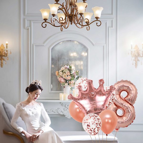 Fødselsdagspynt - Rose Gold Nummerballong og Kroneballong,