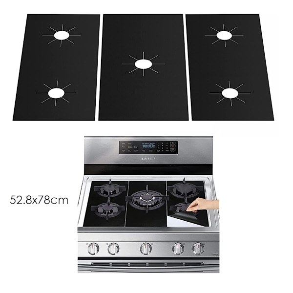 3 st gasolskydd i teflon, återanvändbara gasspisplattor, non-stick skärmskydd, snabb rengöring
