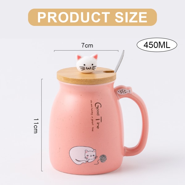 Söt keramisk kaffekopp Söt kattlock med sked Kawaii underlägg nyhet tekopp rosa kvinnlig mugg Julmugg Mors dag present födelsedagspresent 450ML