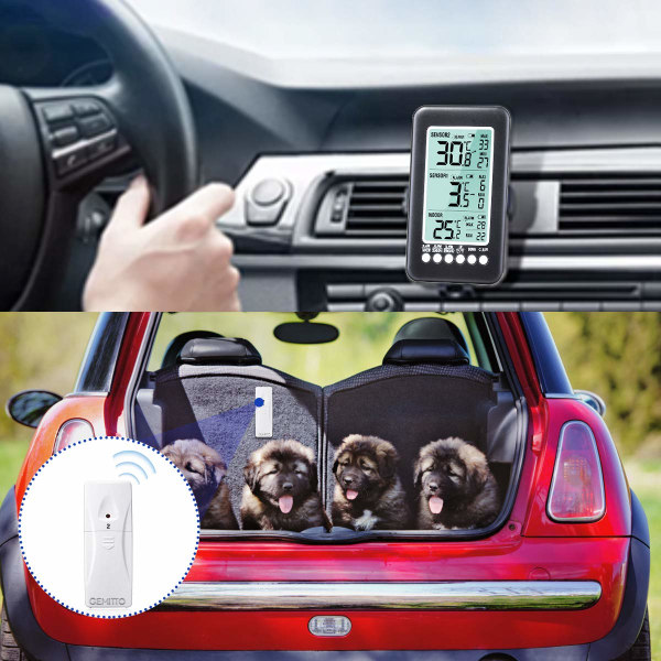 Utomhus- och inomhustermometer - Hög precision digital trådlös termometer för hemmet - Rumstemperatur larmfunktion - med 2 extra sensorer