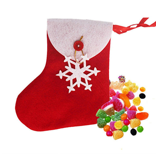 Broderade Filtstrumpor, Mini Julstrumpor med Gyllene Snöflingemönster för Klassisk Julstil Bestickförvaring, Bordsbestickhållare