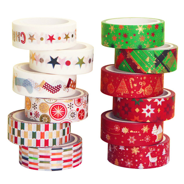 12 Rolls Christmas Holiday Tape Christmas Theme Decorations for Journaling DIY Crafts Scrapbooking Gift Wrapping Xmas Decor Tape