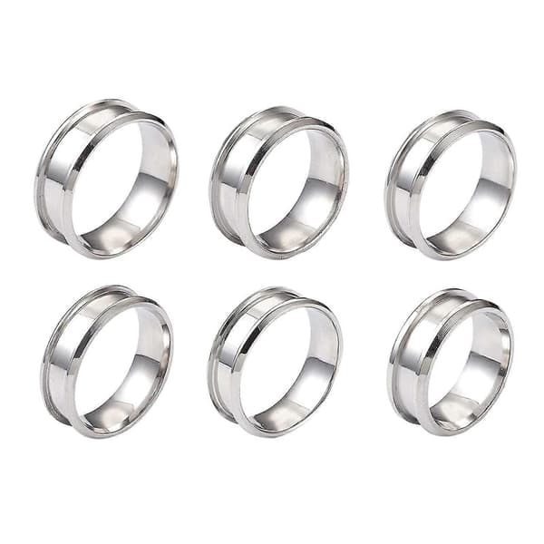 6 stk. ringkerneemner til indlægsring, rillede fingerringe i rustfrit stål, 8 mm Silver One Size