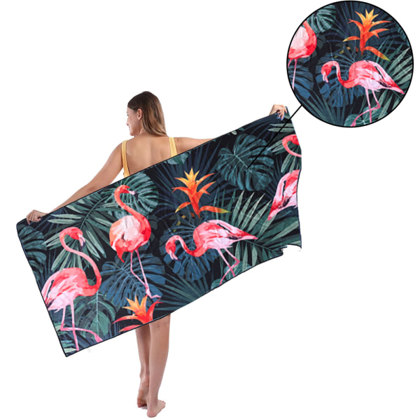 Mikrofiber snabbtorkande strandhandduk med bärväska, Super green leaf  flamingo a7e7 | green leaf flamingo | Fyndiq