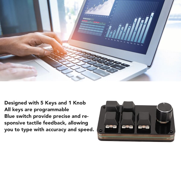 Programmerbar tastatur 5 taster 1 knap blå switch mekanisk hot swappable kablet USB mini tastatur til medie spil kontor