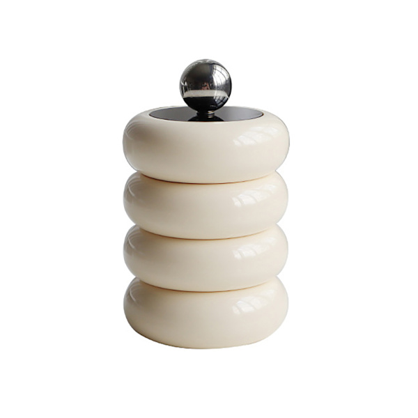 Nordisk stil Qtip-holder dispenser skrivebord støvtæt vatpind opbevaringsbeholder donut form makeup opbevaringsboks med låg mælkehvid 4 lag