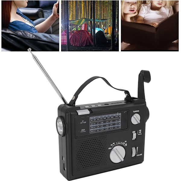 Håndsveivradio AM FM SW Multi Band LED Nødradio med MP3-avspilling U Disk Lagringskortspor