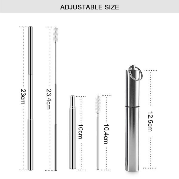 2-pack hopfällbara återanvändbara metallsugrör i rostfritt stål