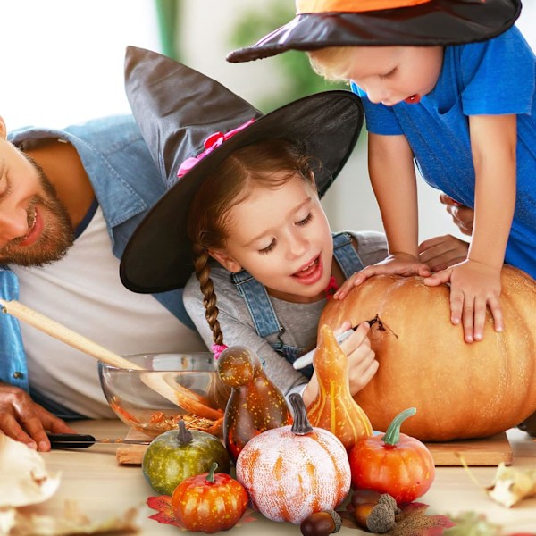 Halloween Dekoration Pumpa Konstgjord Växt Mini Falsk Pumpa Tallkottar Lönnlöv och Ollon för Höst Halloween Jul Thanksgiving