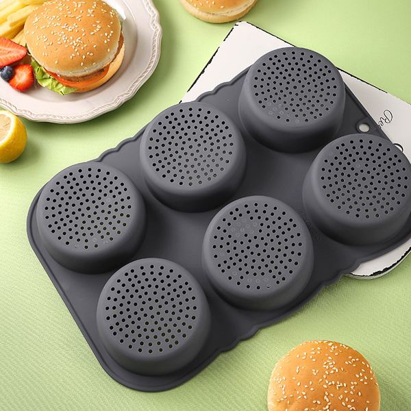 Hamburgerbolleforme - Silikonebrødform med huller, 4 tommer form perforeret non-stick bakkeværktøj sprød rund form til bagning