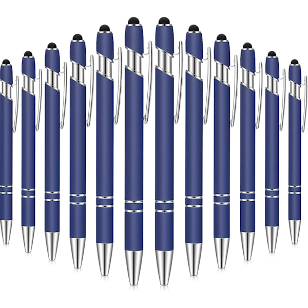 12 stk. kuglepen med stylus-spids, 1,0 mm sort blæk, metal