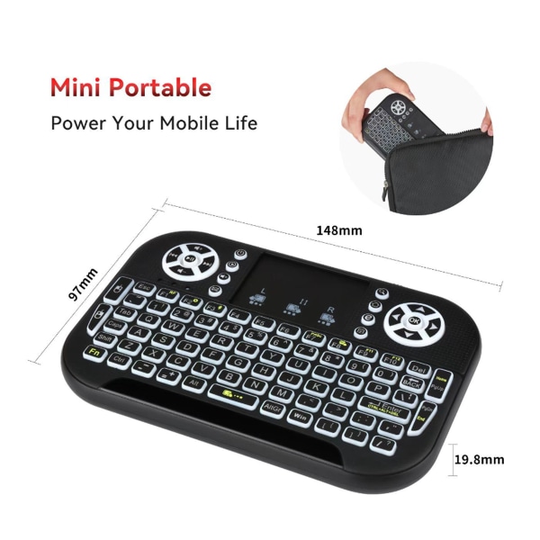 2,4GHz Minitastatur Touchpad Mus, Mini Wireless Keyboard med Touchpad og multimedietaster til Android TV Box Smart TV HTPC PS3 Smart Phone Tablet