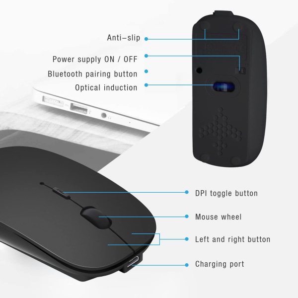 Bluetooth -mus för bärbar dator/iPad/iPhone/Mac (iOS 13.1.2 och