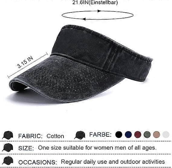 Sun Visor Cap - Women's Sun Visor Caps, Washed Cotton Denim, Classic Simple Caps, Adjustable Cap