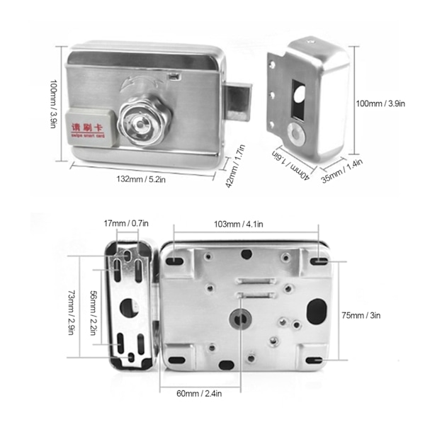 Elektrisk Dørlås i Rustfrit Stål med ID-Korts Adgangskontrolsystem og Fjernbetjening