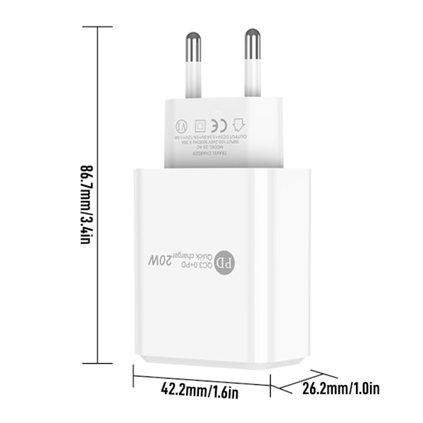 USB-C Hurtigoplader Hurtigadapter Stik Rejseadapter Konverter