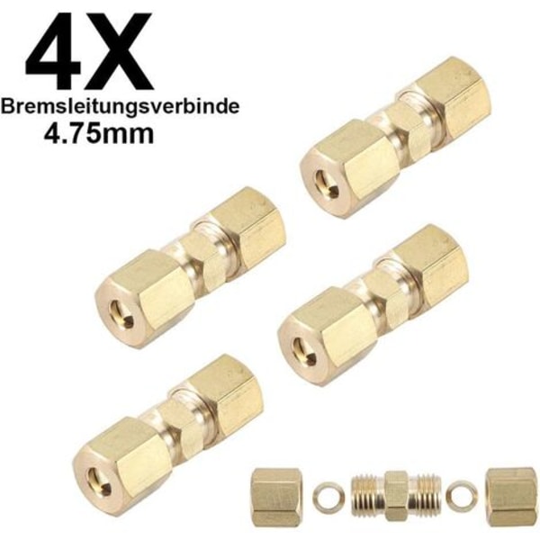 4-pak bremseslange bremseslangekobling 4,75 mm galvanisert kobber