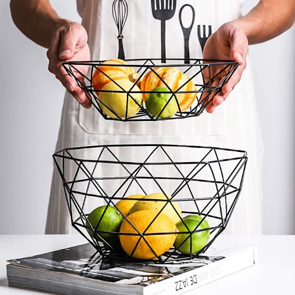 Elegant Fruktskål för Köket, Rostfritt Stål Tråd Mångsidig Grönsaksförvaring, Öppen Design med Jämn Mognadsförmåga (Stor, Svart)