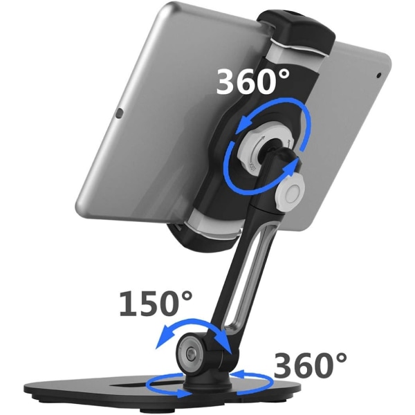 Nettbrettholder, Universal iPad-stativ 360° rotasjon for iPad Pro Air Mini, Samsung Galaxy Tab, Kindle, smarttelefoner og nettbrett fra 4,7 til 12,9 tommer -