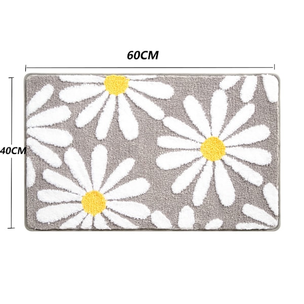 Blå bademåtte sød tusindfryd bademåtte skridsikker vaskbar bademåtte hvid og gul blomst bademåtte blød brusebadsmåtte absorberende bademåtte 60x120cm