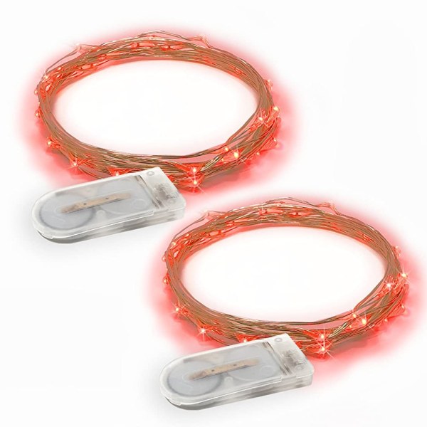 2-pack 6,5 fot 20 LED-lampor, Fairy Lights batteridriven för Pati red light