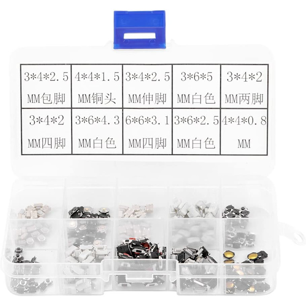 250 stk. Touch Push Button Mikro Momentary Switch Tact Assortment